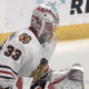Drew Commesso faces pucks in net for the Chicago Blackhawks at the Tom Kurvers Prospect Showcase on Sept. 13.