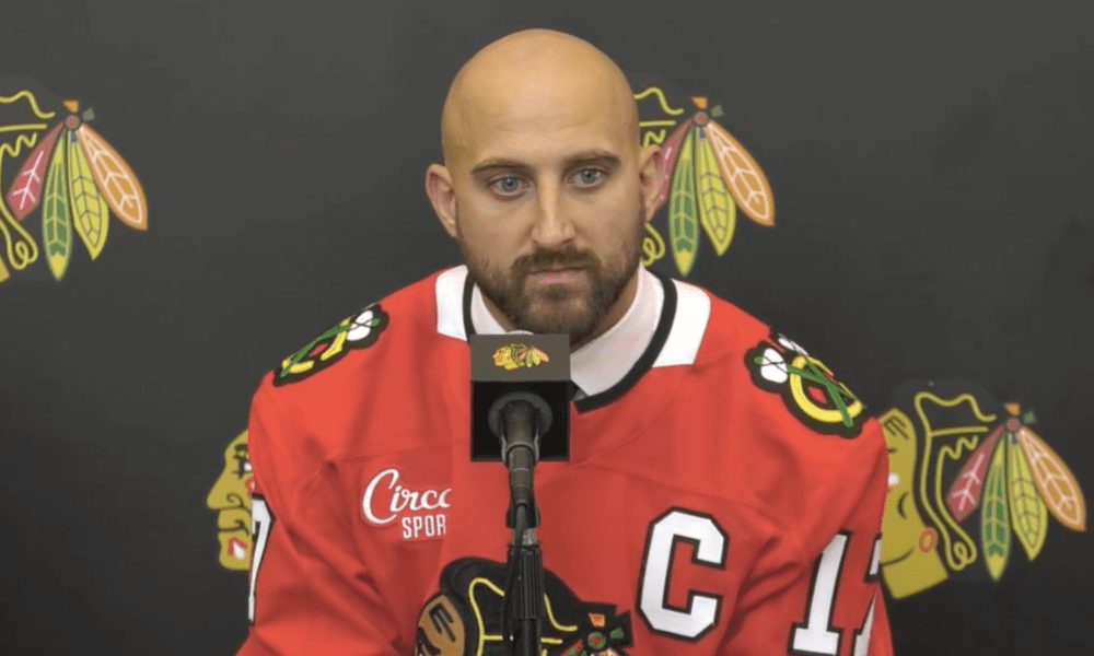 Nick Foligno addresses the media after being named captain of the Chicago Blackhawks.