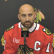 Nick Foligno addresses the media after being named captain of the Chicago Blackhawks.